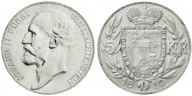 Ausländische Münzen und Medaillen
Liechtenstein
Johann II., 1858-1929
5 Kronen 1910. gutes vorzüglich, kl. Kratzer. Davenport. 216. Divo 64.