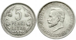 Ausländische Münzen und Medaillen
Litauen
Republik 1918-1940
2 Stück: 5 Litai 1925 und 10 Litu 1938. sehr schön/vorzüglich und vorzüglich. Krause/M...