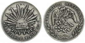 Ausländische Münzen und Medaillen
Mexiko
Republik, seit 1867
8 Reales 1892 Zs FZ, Zacatecas. sehr schön, chin. Chopmarks. Krause/Mishler 377.13.