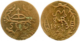 Ausländische Münzen und Medaillen
Mexiko-Bürgerkrieg
Oaxaca
8 Reales Kupfer 1813. Runde 3. fast sehr schön, korrodiert. Krause/Mishler 234.
