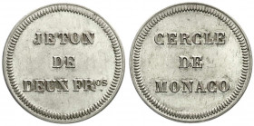 Ausländische Münzen und Medaillen
Monaco
Charles III., 1856-1889
Silberjeton zu 2 Francs o.J.(1863) der Spielbank von Monaco (Cercle de Monaco). 28...