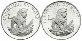 Ausländische Münzen und Medaillen
Niger
Republik, seit 1960
2 X 10 Francs Silber 1968 Löwe. Beide Varianten, mit und ohne Strich über erstem E in R...