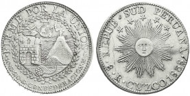 Ausländische Münzen und Medaillen
Peru
Süd-Peru, 1837-1839
8 Reales 1838 CUZCO. sehr schön/vorzüglich, kl. Stempelfehler. Krause/Mishler 170.4....