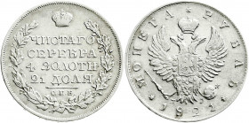 Ausländische Münzen und Medaillen
Russland
Alexander I., 1801-1825
Rubel 1821, im Stempel geändert aus 1820. St. Petersburg ΠΔ. sehr schön, selten....