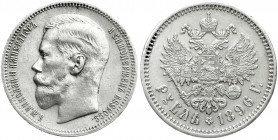 Ausländische Münzen und Medaillen
Russland
Nikolaus II., 1894-1917
Rubel 1896. St. Petersburg. fast vorzüglich. Bitkin 39.
