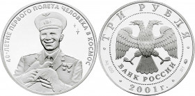 Ausländische Münzen und Medaillen
Russland
Russische Republik, seit 1991
3 Rubel Silber 2001. Juri Gagarin/40 Jahre Raumflug. In Kapsel. Polierte P...