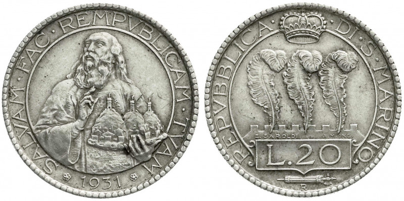 Ausländische Münzen und Medaillen
San Marino
20 Lire 1931. vorzüglich, kl. Kra...