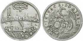 Ausländische Münzen und Medaillen
Schweiz-Basel, Stadt
Taler o.J. (nach 1700). Stadtansicht von Norden/nach rechts gewandter Basilisk hält von Wappe...