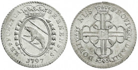 Ausländische Münzen und Medaillen
Schweiz-Bern
10 Kreuzer 1797, Bern. vorzüglich/Stempelglanz, etwas justiert. HMZ 2-222o.