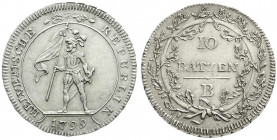 Ausländische Münzen und Medaillen
Schweiz-Helvetische Republik
10 Batzen 1799 B. vorzüglich, leicht berieben, selten. Divo/Tobler 7b. HMZ 2-1187b....