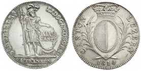 Ausländische Münzen und Medaillen
Schweiz-Luzern, Stadt
Neutaler zu 4 Franken 1814. 3-blättriger Laubrand. vorzüglich, kl. Kratzer. HMZ 2-668c.