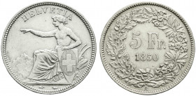 Ausländische Münzen und Medaillen
Schweizerische Eidgenossenschaft
5 Franken 1850 A. Sitzende Helvetia. vorzüglich, winz. Kratzer. Divo/Tobler 295. ...