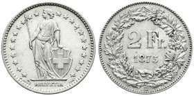 Ausländische Münzen und Medaillen
Schweizerische Eidgenossenschaft
2 Franken 1875 B. vorzüglich. HMZ 2-1202b.