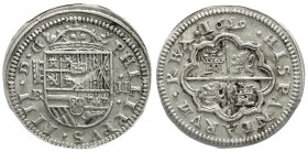 Ausländische Münzen und Medaillen
Spanien
Philippe IV., 1621-1665
2 Reales 1659 über 1629, Aquädukt, Segovia. vorzüglich, Schrötlingsfehler. C./C./...