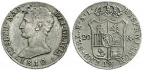 Ausländische Münzen und Medaillen
Spanien
Joseph Napoleon Bonaparte, 1808-1813
20 Reales 1810 M, Madrid, AI. sehr schön, Druckstellen. C./C./T. 27....