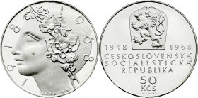 Ausländische Münzen und Medaillen
Tschechoslowakei
Republik
50 Kronen 1968 50 Jahre Tschechoslowakei und 20 J. Republik. Polierte Platte, kl. Kratz...