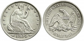 Ausländische Münzen und Medaillen
Vereinigte Staaten von Amerika
Unabhängigkeit, seit 1776
1/2 Dollar 1854 mit Pfeilen neben der Jahreszahl. sehr s...