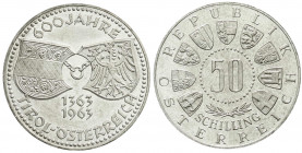 Römisch Deutsches Reich
Republik Österreich
2. Republik nach 1945
50 Schilling 1963, 600 Jahre Tirol. Polierte Platte, etwas berieben. Nile Post 60...