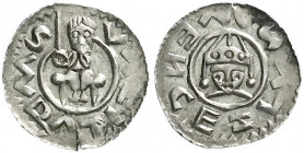 Römisch Deutsches Reich
Böhmen
Wratislaus II., 1061-1086 als Herzog, 1086-1092 als König
Pfennig nach 1061, Prag. Wratislaw thront v.v. mit Schwert...