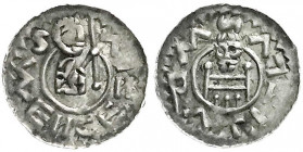 Römisch Deutsches Reich
Böhmen
Wratislaus II., 1061-1086 als Herzog, 1086-1092 als König
Pfennig nach 1061, Prag. Hüftbild mit Zepter r./Kopf des H...