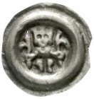 Römisch Deutsches Reich
Böhmen
Wenzel II., 1278-1305
Brakteat o.J. Gekrönter sitzt auf Bogen v.v., hält zwei halbe Lilien. 0,32 g. sehr schön. Cach...