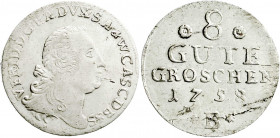 Altdeutsche Münzen und Medaillen
Anhalt-Bernburg
Victor Friedrich, 1721-1765
8 Gute Groschen 1758 B. Kriegsgeld des 7-jährigen Krieges. gutes sehr ...