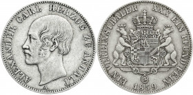 Altdeutsche Münzen und Medaillen
Anhalt-Bernburg
Alexander Carl, 1834-1863
Vereinstaler 1859 A. sehr schön. Jaeger 72. Thun 5. AKS 14.