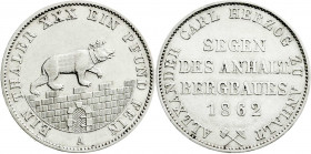 Altdeutsche Münzen und Medaillen
Anhalt-Bernburg
Alexander Carl, 1834-1863
Ausbeutetaler 1862 A. vorzüglich. Jaeger 73. Thun 6. AKS 17.