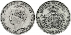 Altdeutsche Münzen und Medaillen
Anhalt-Dessau
Leopold Friedrich, 1817-1871
Vereinstaler 1863 A. Auf die Wiedervereinigung der Linien zu Anhalt. se...