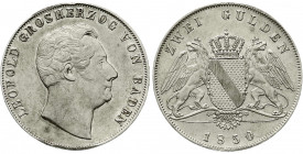 Altdeutsche Münzen und Medaillen
Baden-Durlach
Leopold, 1830-1852
Doppelgulden 1850. sehr schön, Randfehler. Jaeger 63. Thun 27. AKS 91.