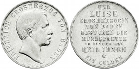 Altdeutsche Münzen und Medaillen
Baden-Durlach
Friedrich I., 1852-1907
Gulden 1857 auf den Münzbesuch. vorzüglich/Stempelglanz, winz. Kratzer. Jaeg...