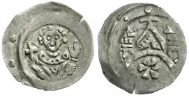 Altdeutsche Münzen und Medaillen
Bamberg, Bistum
Heinrich von Schmiedefeld, 1242-1258
Hälbling o.J. Hüftbild mit Kreuz und erhobener Linken v.v./Ki...