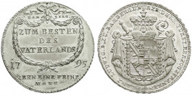 Altdeutsche Münzen und Medaillen
Bamberg, Bistum
Franz Ludwig von Erthal, 1779-1795
Kontributionstaler 1795. "Zum Besten des Vaterlands". Gemacht a...