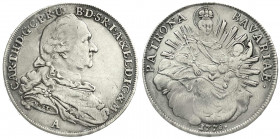 Altdeutsche Münzen und Medaillen
Bayern
Karl Theodor, 1777-1799
Madonnentaler 1778 A, Amberg. H. ST. am Armabschnitt. sehr schön, Henkelspur. Hahn ...