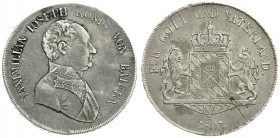 Altdeutsche Münzen und Medaillen
Bayern
Maximilian IV. (I.) Joseph, 1799-1806-1825
Konventionstaler 1807, ohne Zopf. sehr schön, justiert. Jaeger 1...