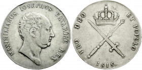Altdeutsche Münzen und Medaillen
Bayern
Maximilian IV. (I.) Joseph, 1799-1806-1825
Kronentaler 1815. fast sehr schön, Randfehler. Jaeger 14. Thun 4...