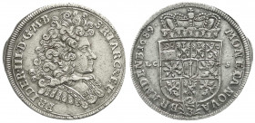 Altdeutsche Münzen und Medaillen
Brandenburg-Preußen
Friedrich III., 1688-1701
2/3 Taler 1689 LCS Berlin. Wert zw. 4-blättrigen Palmzweigen. Intere...