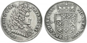 Altdeutsche Münzen und Medaillen
Brandenburg-Preußen
Friedrich III., 1688-1701
2/3 Taler 1690 LCS, Berlin. Wert zw. 6-blättrigen Palmzweigen (Ohne ...