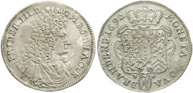 Altdeutsche Münzen und Medaillen
Brandenburg-Preußen
Friedrich III., 1688-1701
2/3 Taler 1692 BH, Minden. BH unter dem Brb. A-C oben mit Bindestric...