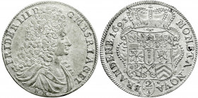 Altdeutsche Münzen und Medaillen
Brandenburg-Preußen
Friedrich III., 1688-1701
2/3 Taler 1693 BH, Minden. BH unter dem Brb. Locken auf der linken S...
