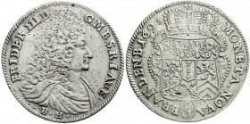 Altdeutsche Münzen und Medaillen
Brandenburg-Preußen
Friedrich III., 1688-1701
2/3 Taler 1693 BH, Minden. BH unter dem Brb. Knopf auf der Schulter ...
