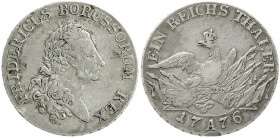 Altdeutsche Münzen und Medaillen
Brandenburg-Preußen
Friedrich II., 1740-1786
Reichstaler 1776 A, Berlin. fast sehr schön, Randfehler. Olding 70. v...