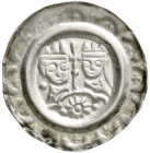 Altdeutsche Münzen und Medaillen
Donauwörth, königliche Münzstätte
Heinrich VI., 1190-1197
Brakteat o.J. 2 gekr. Brb., dazwischen Kreuz, unten im B...