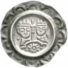 Altdeutsche Münzen und Medaillen
Donauwörth, königliche Münzstätte
Heinrich VI., 1190-1197
Brakteat o.J. 2 gekr. Brb., dazwischen Kreuz, unten im B...