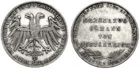 Altdeutsche Münzen und Medaillen
Frankfurt-Stadt
Gedenkdoppelgulden 1848. Erzherzog Johann von Österreich. vorzüglich/Stempelglanz, kl. Randfehler. ...