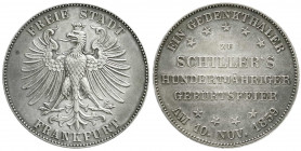 Altdeutsche Münzen und Medaillen
Frankfurt-Stadt
Vereinstaler 1859. Schillers 100 J. Geburtstag. vorzüglich, kl. Kratzer. Jaeger 50. Thun 139. AKS 4...