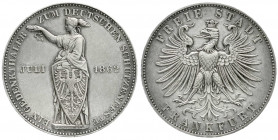 Altdeutsche Münzen und Medaillen
Frankfurt-Stadt
Vereinstaler 1862. Zum Deutschen Schützenfeste. vorzüglich. Jaeger 51. Thun 146. AKS 44.