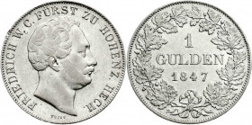 Altdeutsche Münzen und Medaillen
Hohenzollern-Hechingen
Friedrich Wilhelm Constantin, 1838-1849
Gulden 1847. sehr schön/vorzüglich, Randfehler, sel...