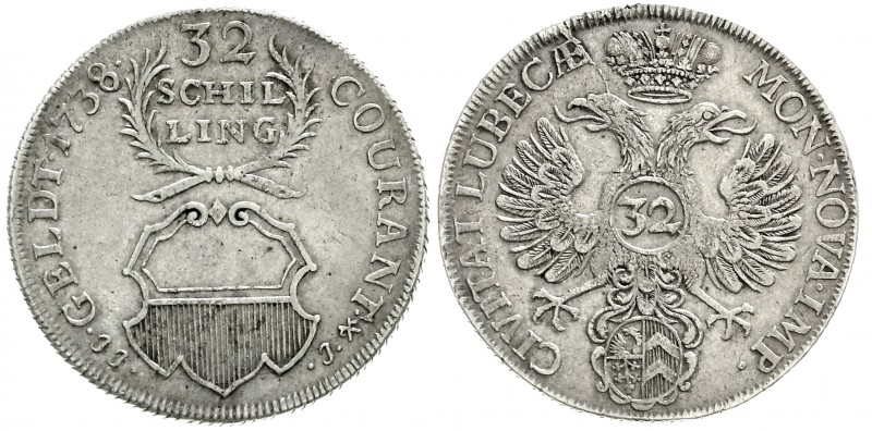 Altdeutsche Münzen und Medaillen
Lübeck-Stadt
32 Schilling 1738 JJJ. Kleines W...
