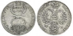 Altdeutsche Münzen und Medaillen
Lübeck-Stadt
32 Schilling 1738 JJJ. Kleines Wappenschild. sehr schön, kl. Stempelbruch. Behrens 295. Davenport. 627...